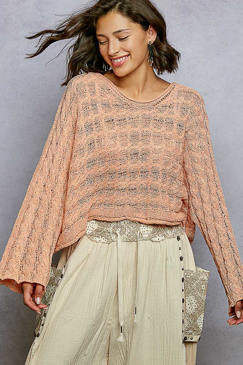 Apricot Cable Twist Sweater Crop