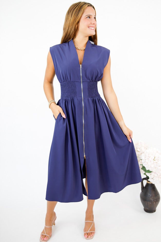 Chic & Sleek Smocked Waist Zip Dress *Final Sale*