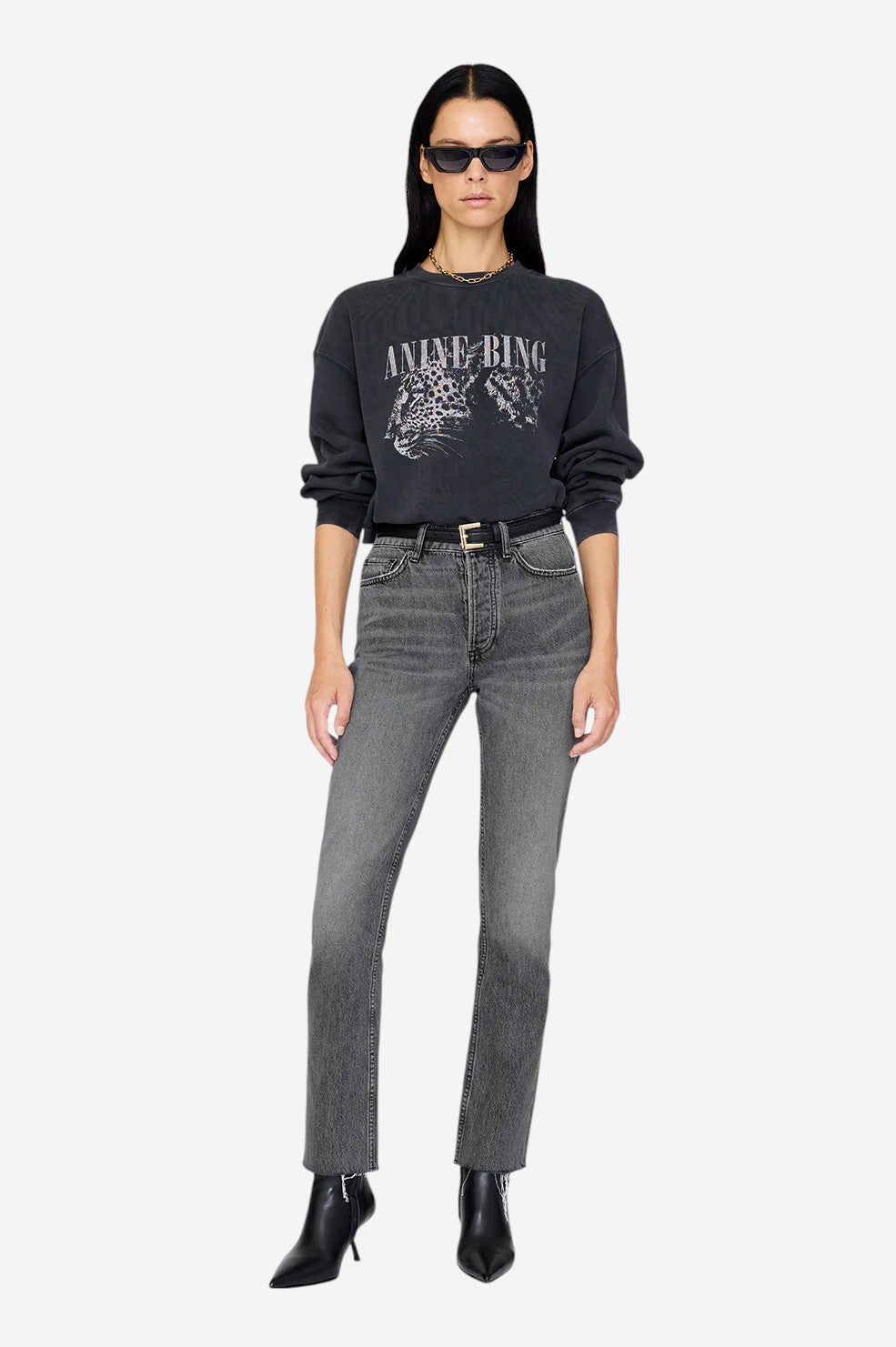 Spencer Sweatshirt Leopard - Washed Black