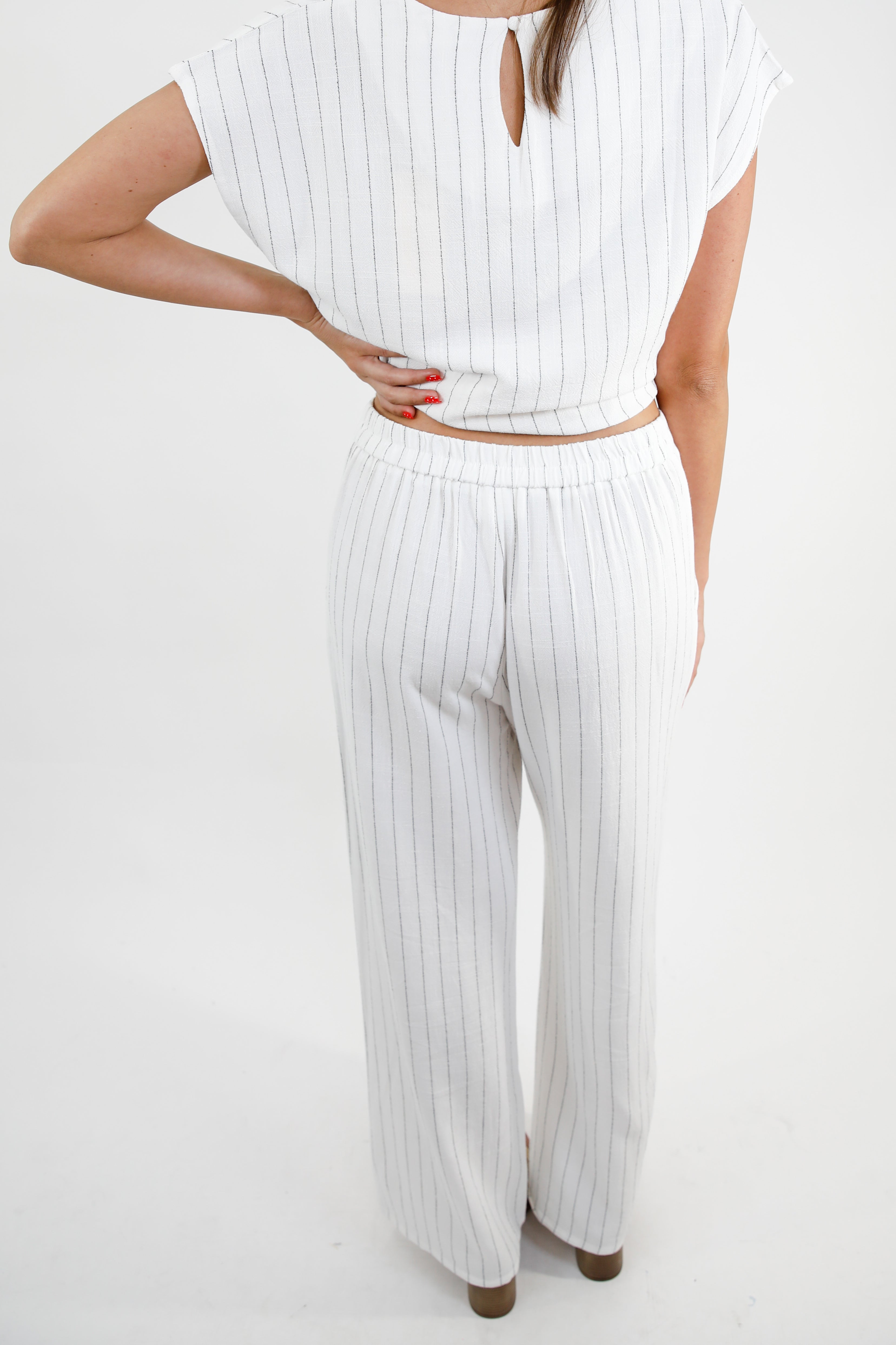 Linen Blend Pinstripe Wide Leg Pants
