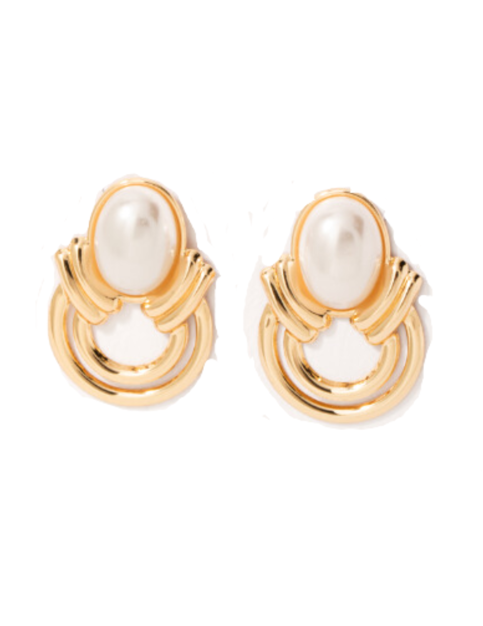 Gold Oval Pearl Hoop Earrings - Modern Sophistication *Final Sale*