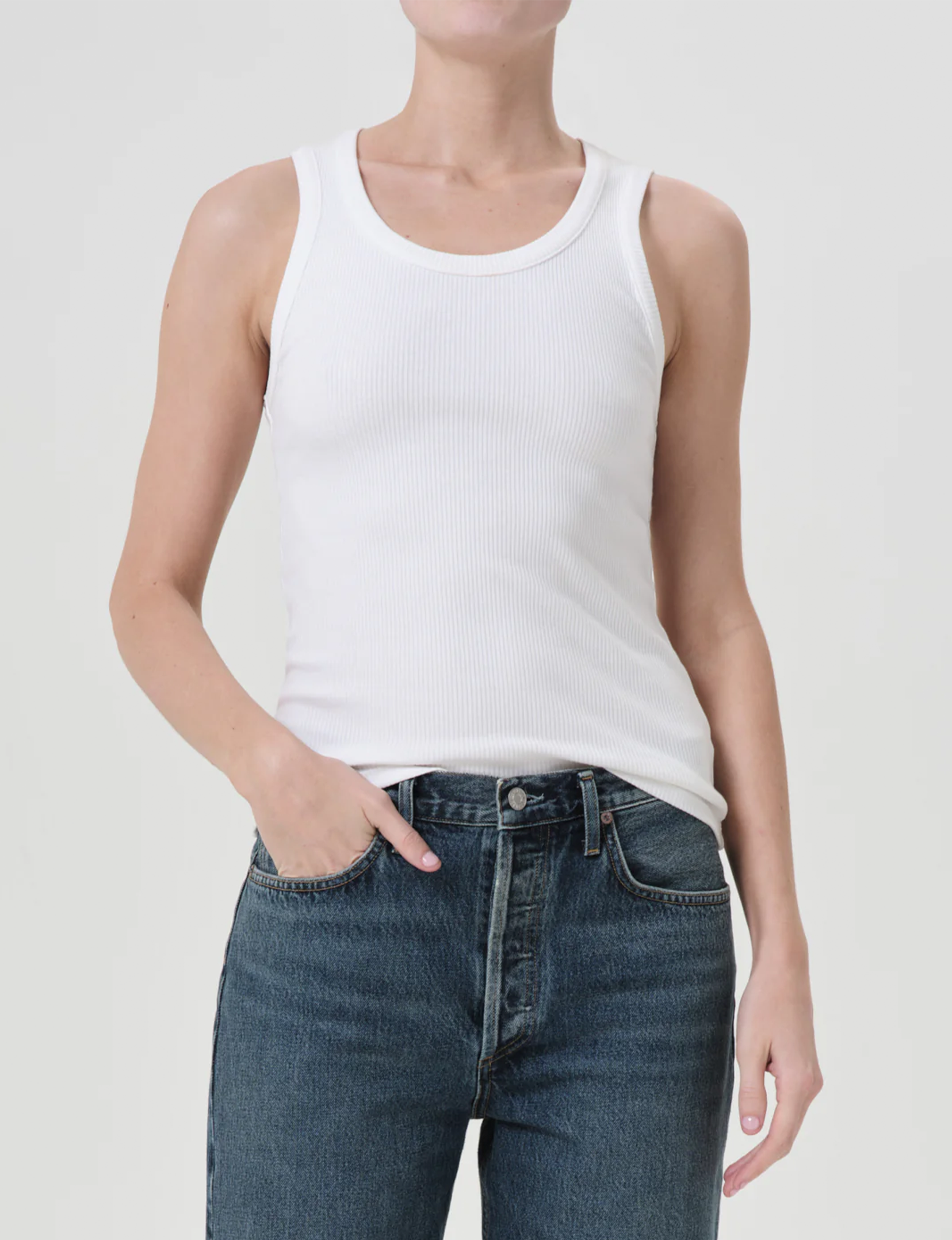 Poppy Scoop Neck Tank, White
