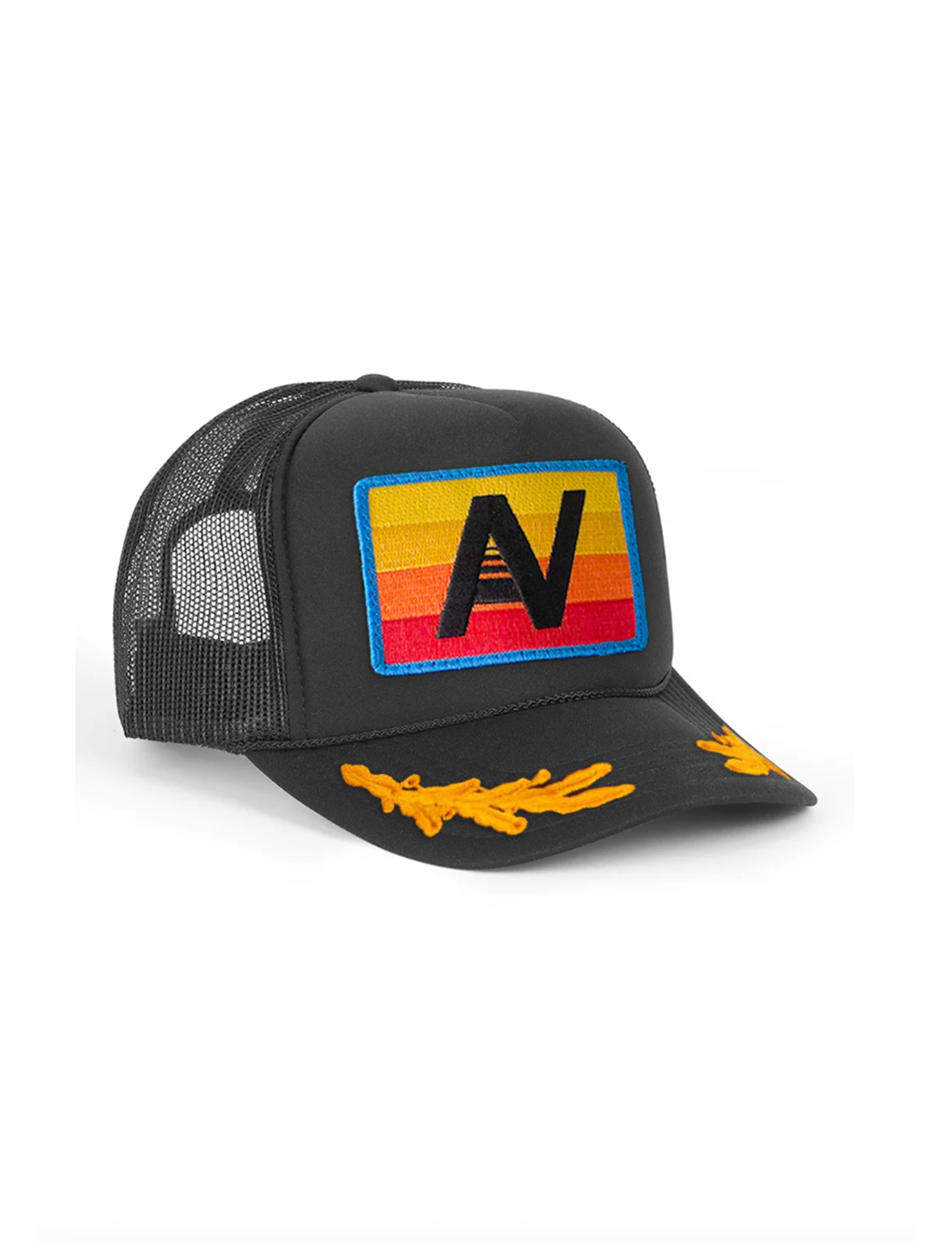 Logo Rainbow Leaf Vintage Low Rise Trucker Hat, Black