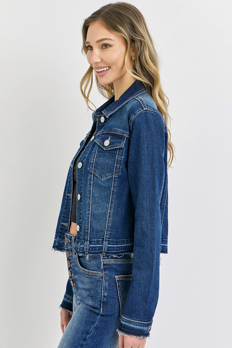Midnight Edge Raw Hem Denim Jacket