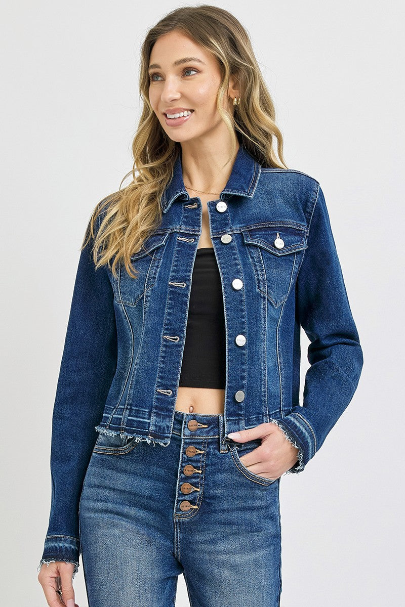 Midnight Edge Raw Hem Denim Jacket