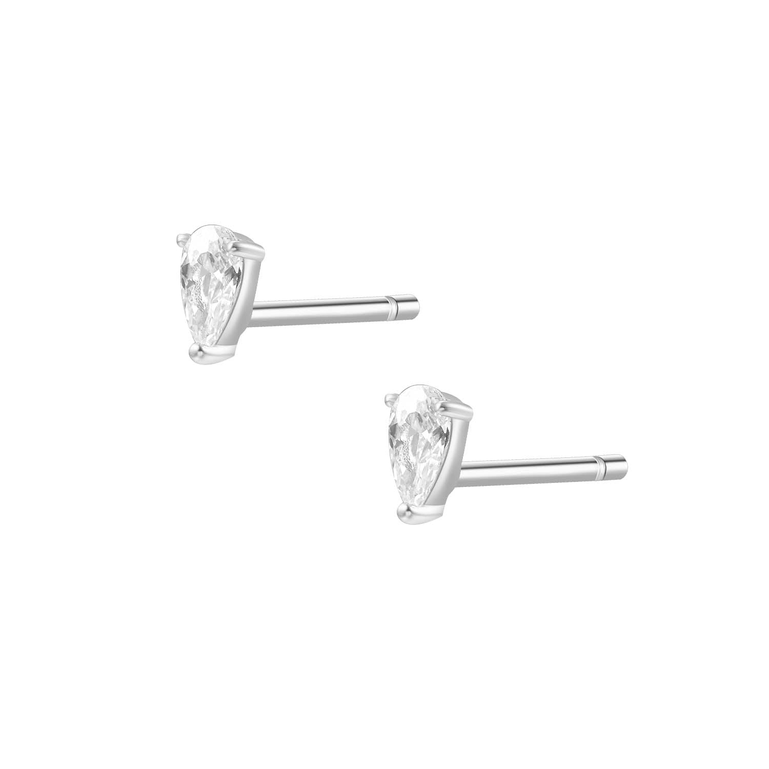 CZ Teardrop Stud Silver Earrings
