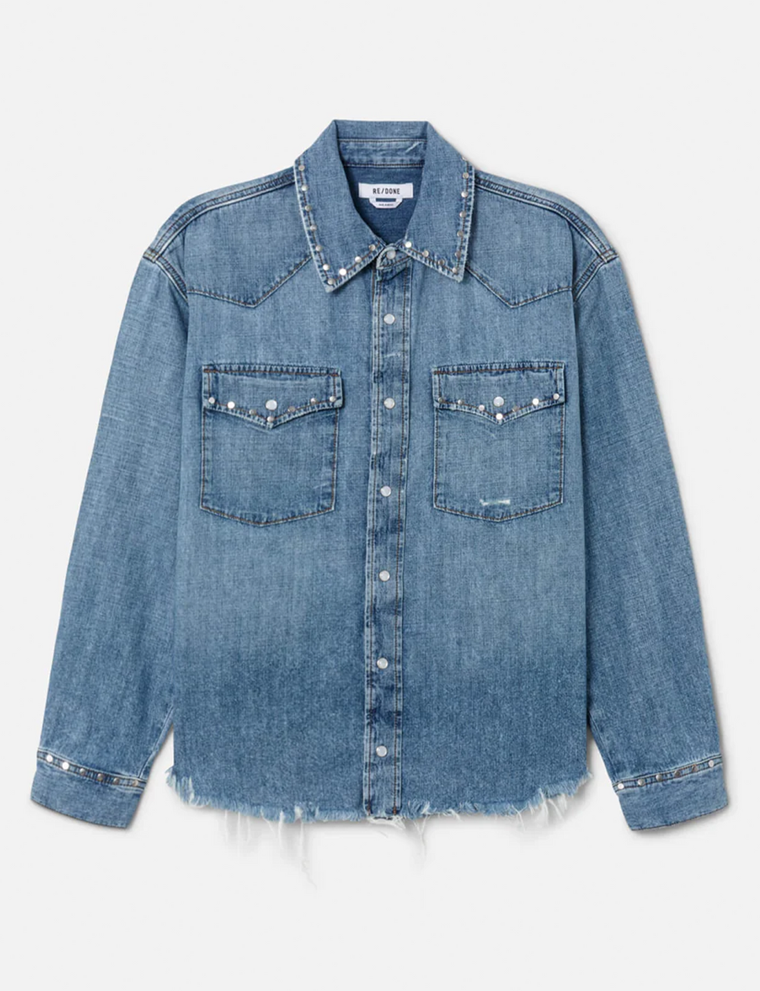 Distressed Western Shirt, Vintage Biker/Blue Stud
