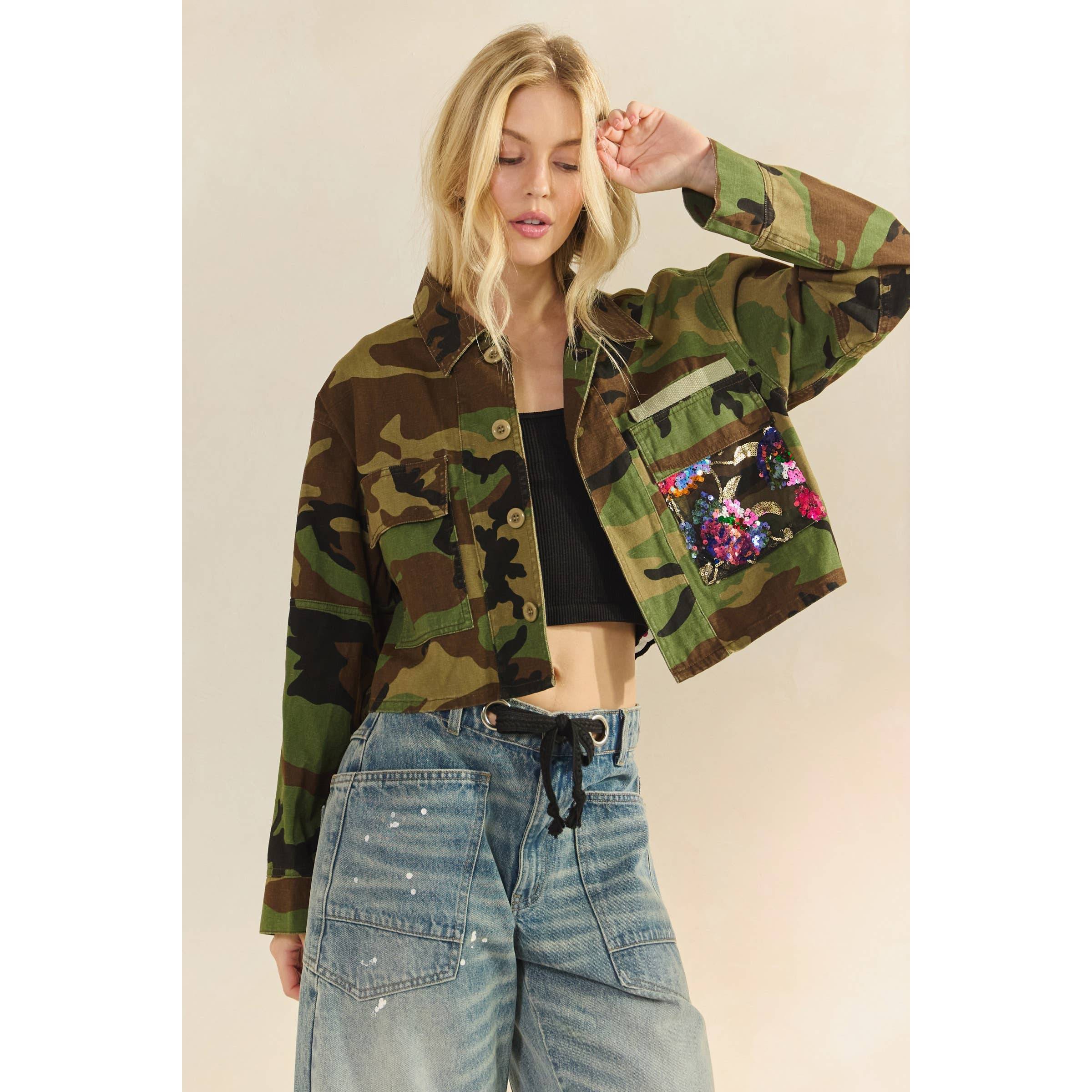 Camo Luxe Sequin Utility Jacket