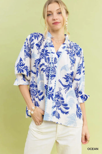 Layered Leafy Damask Blouse