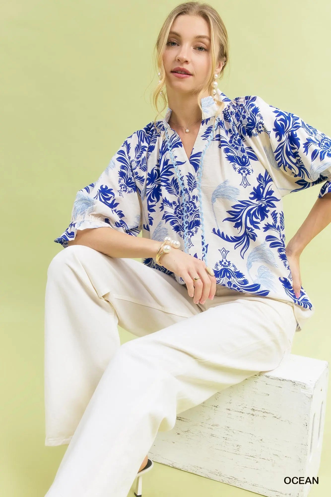 Layered Leafy Damask Blouse