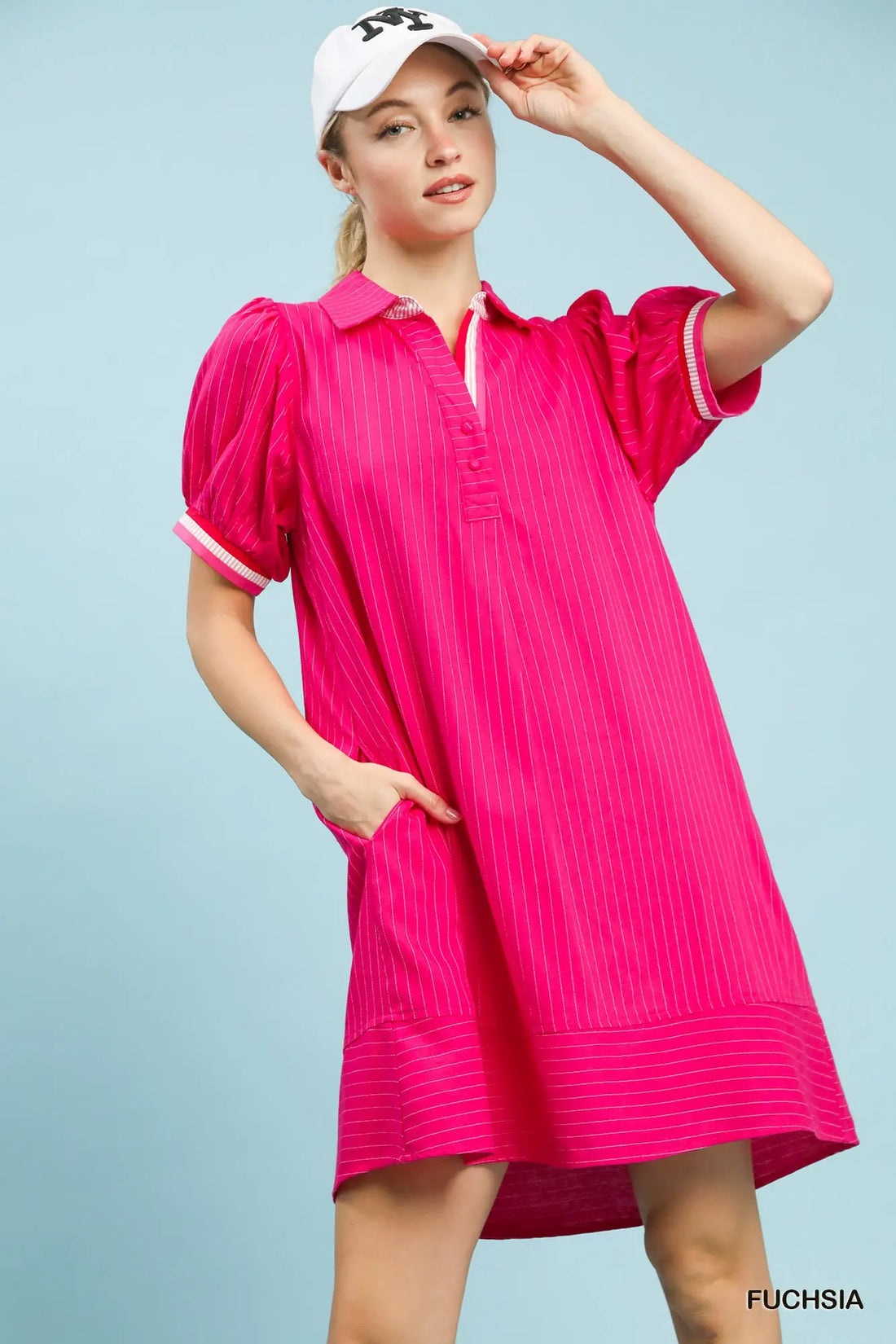 This Linen Pinstripe Polo Dress