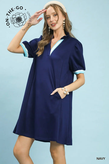 V-Neck Flutter Sleeve Shift Dress