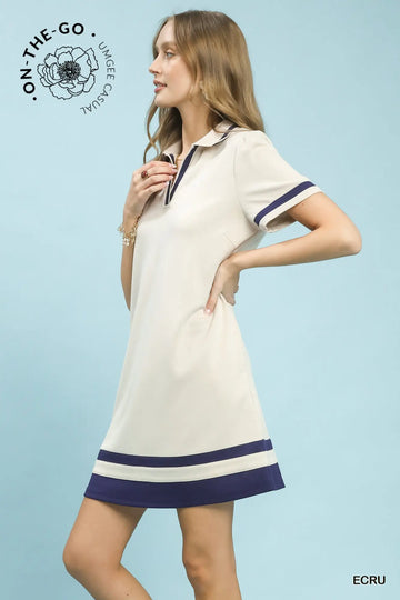 Luxe Knit Contrast Trim Shift Dress
