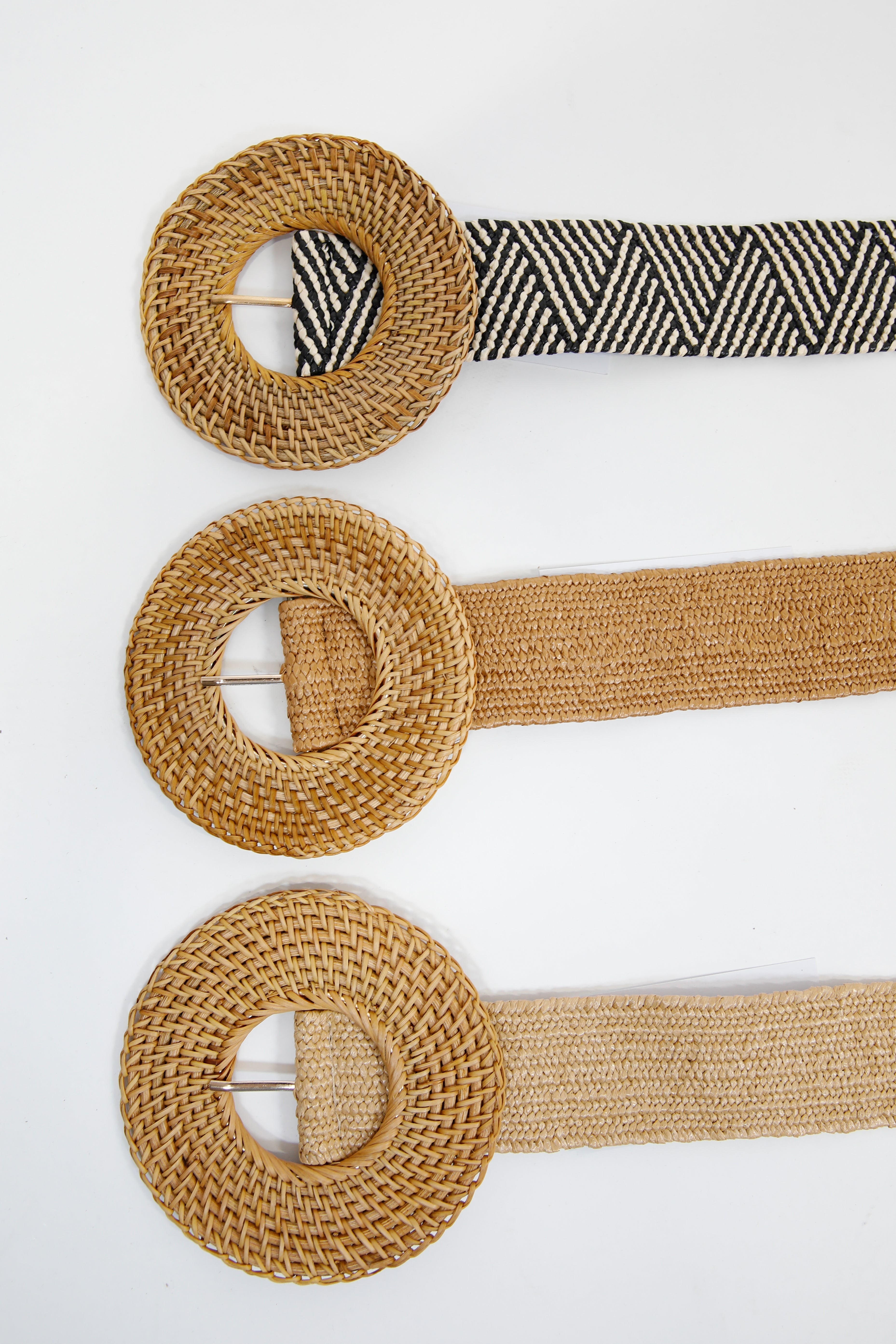 Woven Circle Straw Stretch Belt