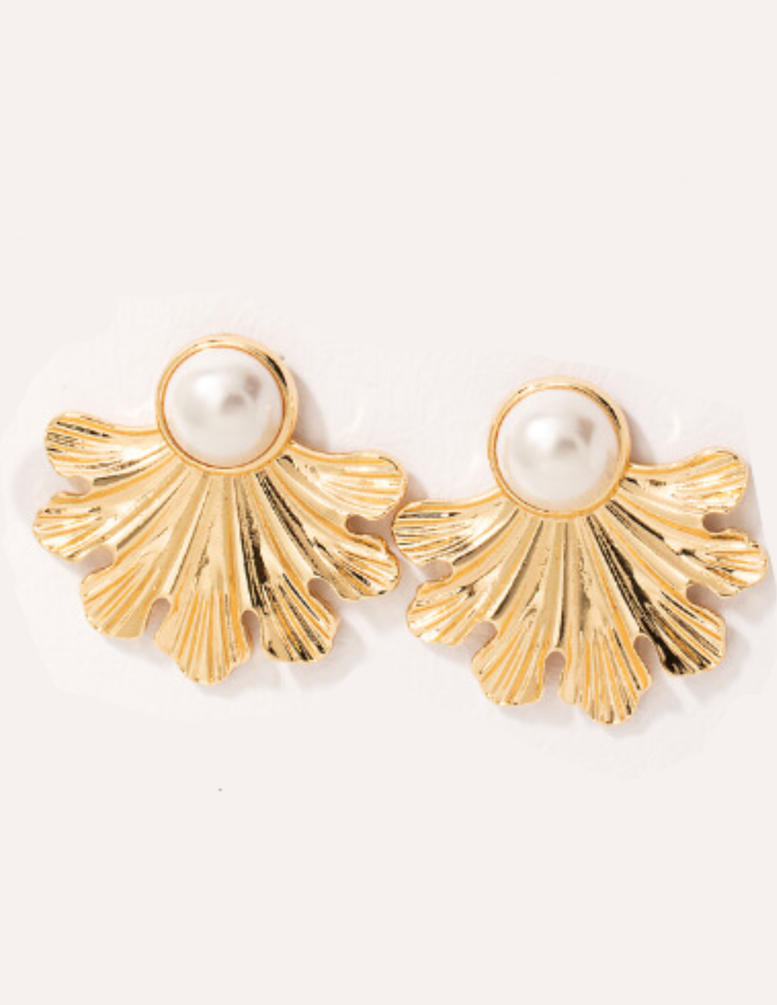 Gold Fan Pearl Stud Earrings ¨C Elegant Statement *Final Sale*