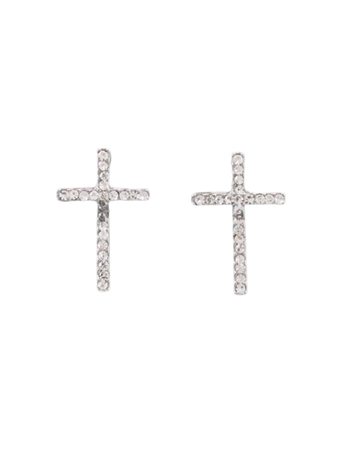 Crystal Cross Stud Earrings - Elegant Silver Rhinestone Jewelry