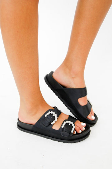 Pearl Buckle Slide Sandals