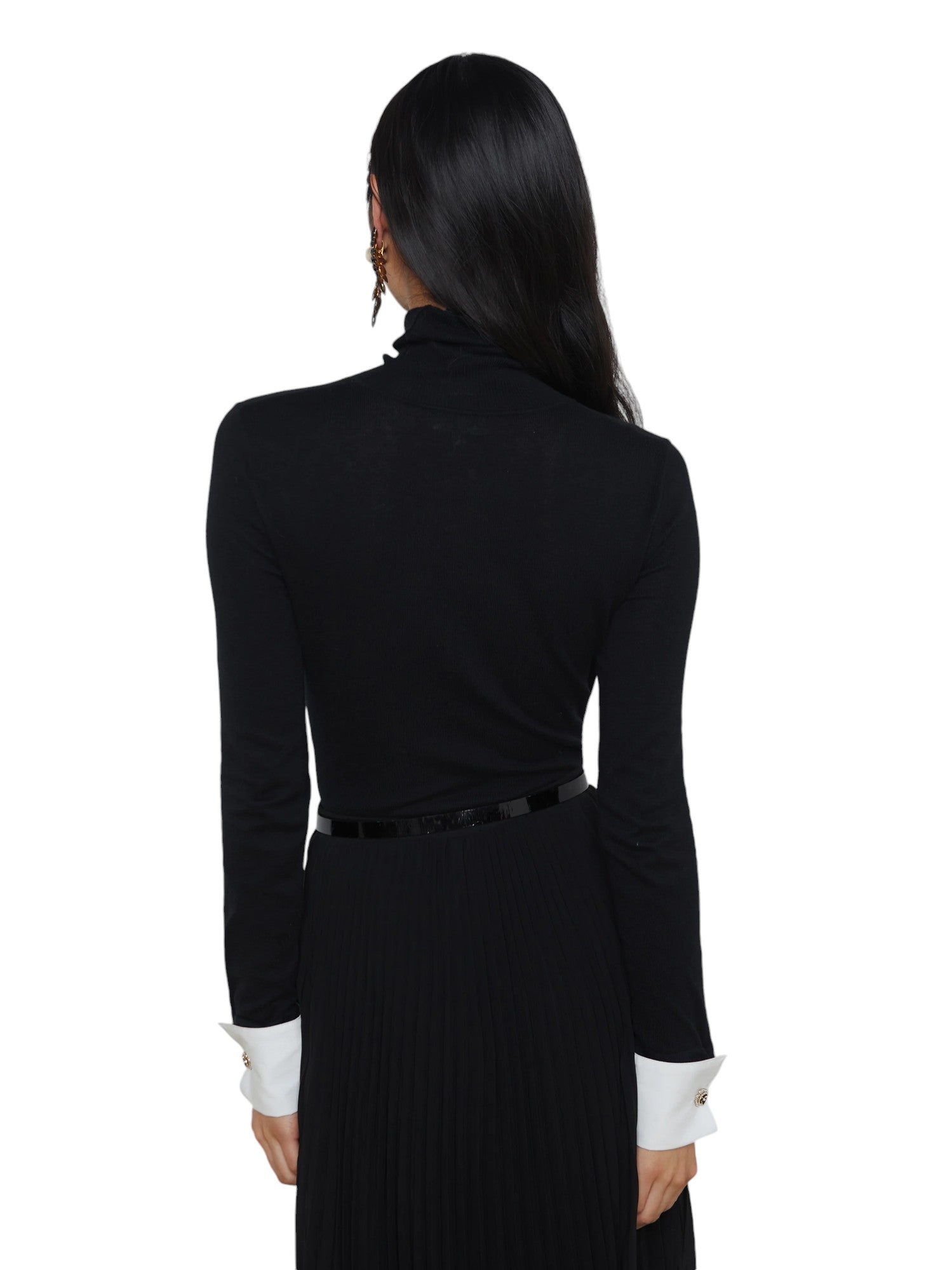 Flora Poplin Cuff Turtleneck - Black/White