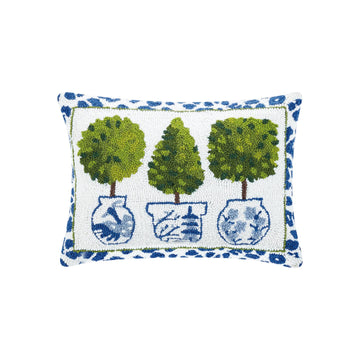 Blue Leopard Print Topiary Needle Point Pillow