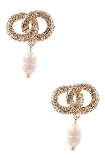 Rhinestone Pearl Double Ring Earrings