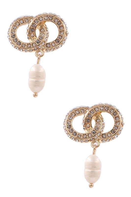 Rhinestone Pearl Double Ring Earrings