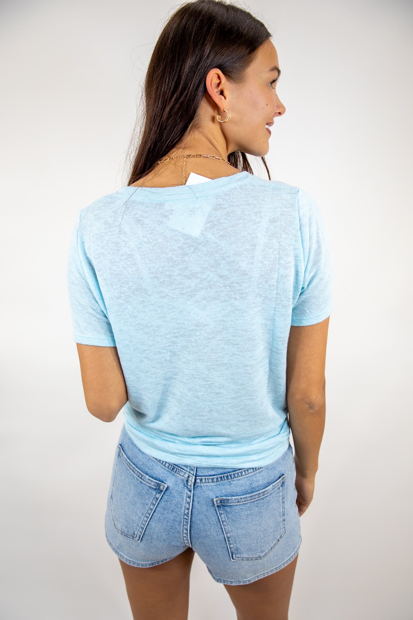 Everyday Hacci V Neck Tee Lt Blue