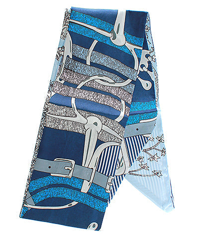 Luxe Twilly Buckle & Flower Print Narrow Scarf