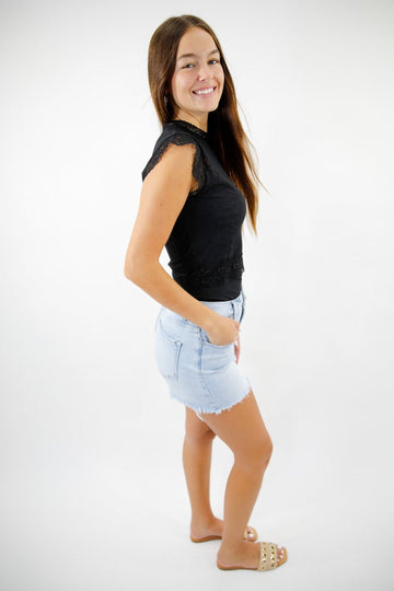 Floral Lace Sleeveless Mock Neck Top