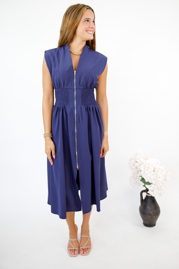 Chic & Sleek Smocked Waist Zip Dress *Final Sale*