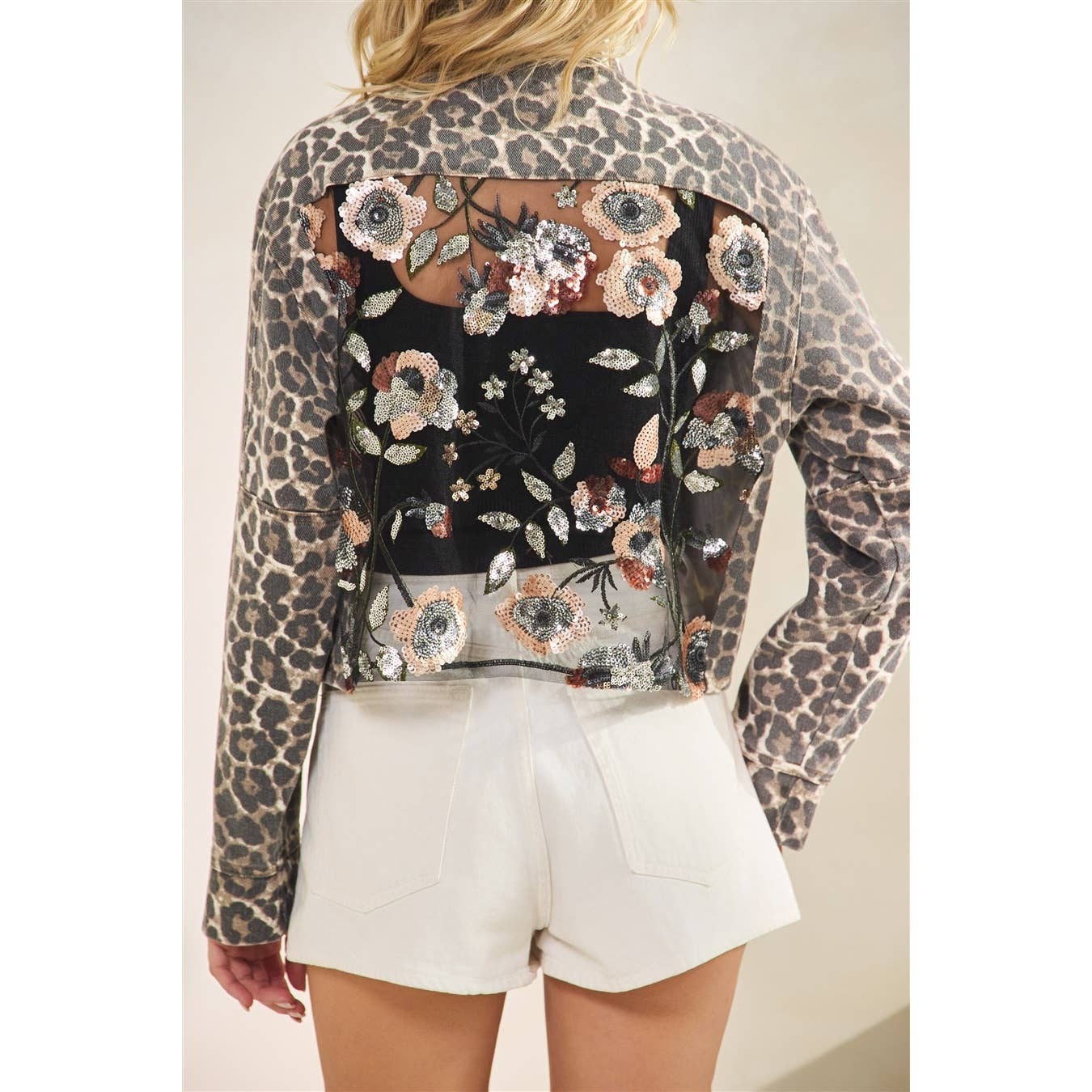 Wild Charm Contrast Leopard Denim Jacket