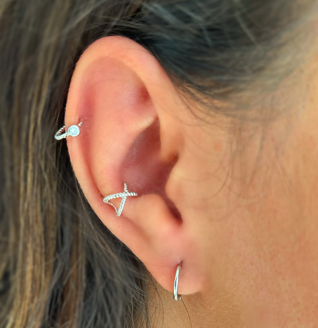 CZ Beaded Cuff Silver Earring